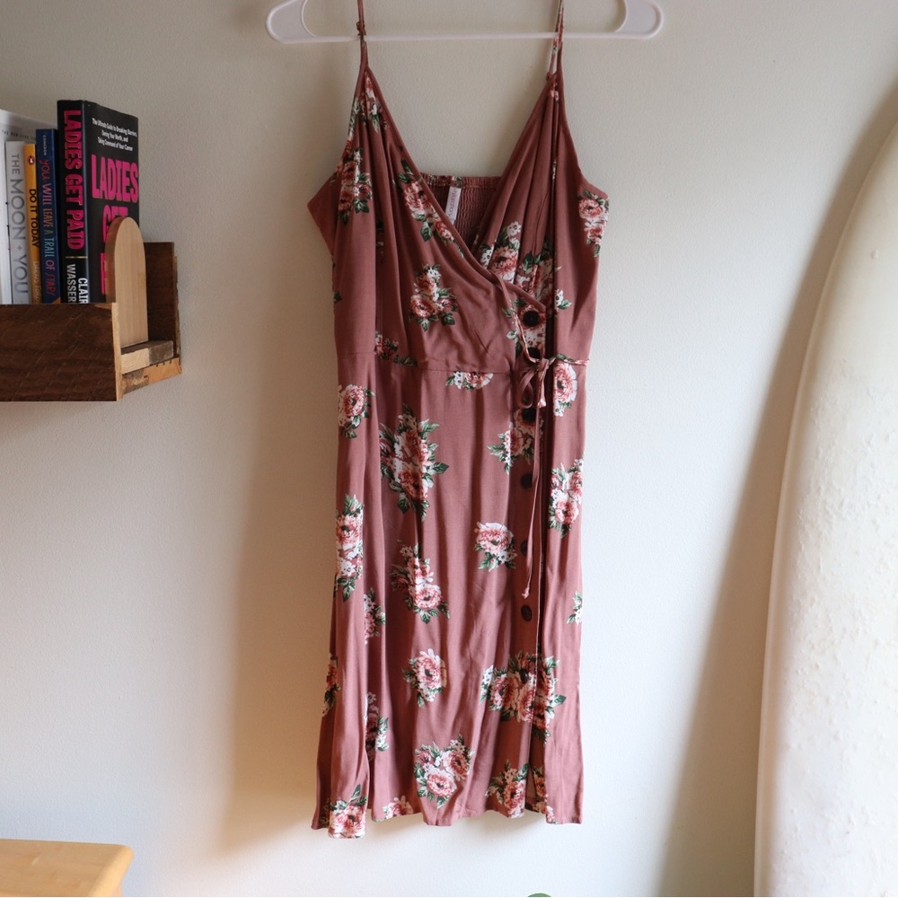 xhilaration pink floral side button dress